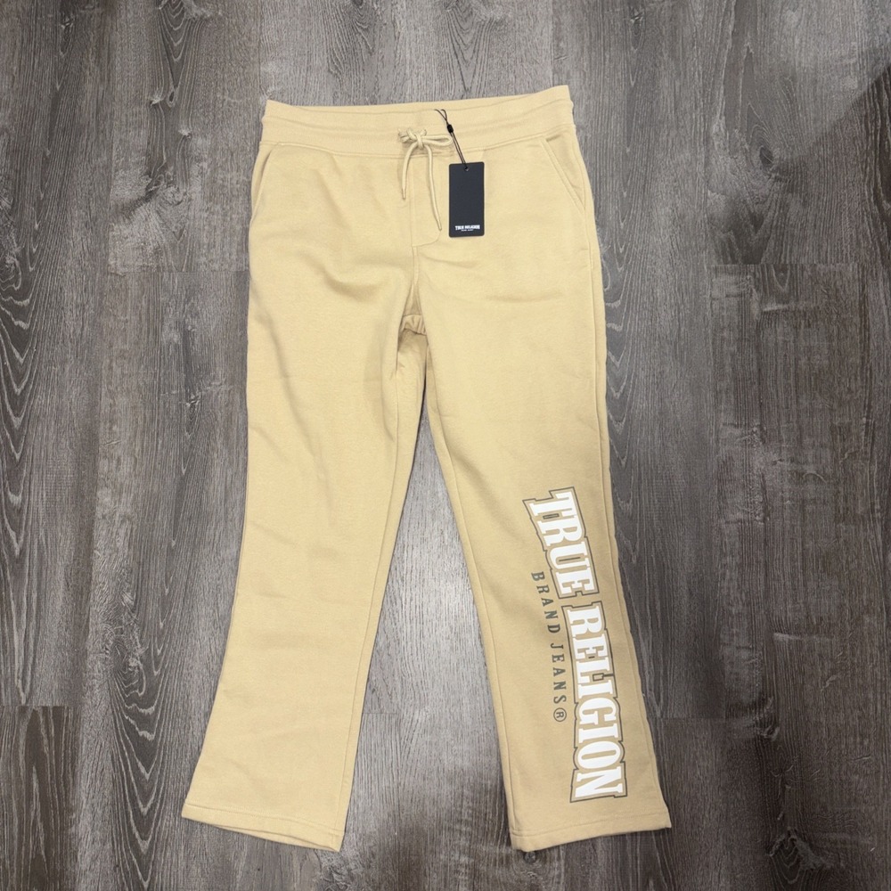 True Religion Mens Size Medium Global Horse Shoe Straight Leg Khaki Sweatpants